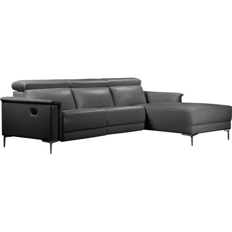Lund-Canapé chaise longue avec 1 fauteuil inclinable manuel en PU gris (1/5)