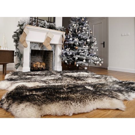 Alfombra de lujo de auténtica piel de oveja, alfombra de lana teñida con piel de muflón Sexto Hide, extragrande de 200 x 180 cm, manta de suelo de cuero natural. (1/5)