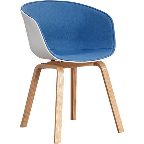 Cómoda silla escandinava - Carcasa de resina blanca tapizada en suave tela azul y patas de madera (1/5)