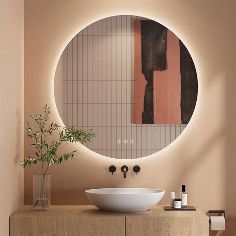 Dripex Miroir Salle de Bain avec eclairage 80cm, Miroir LED Rond Anti-buée, 3 Couleurs, Dimmable, Interrupteur Tactile (1/5)