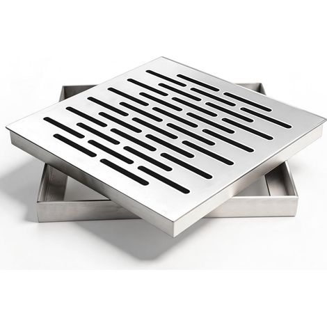 Bonde de sol avec cadre - Grille de drainage carrée en acier inoxydable - Pour l'extérieur - Antidérapant - Pour salle de bain, jardin, terrasse - 150 x 150 x 20 mm (1/5)