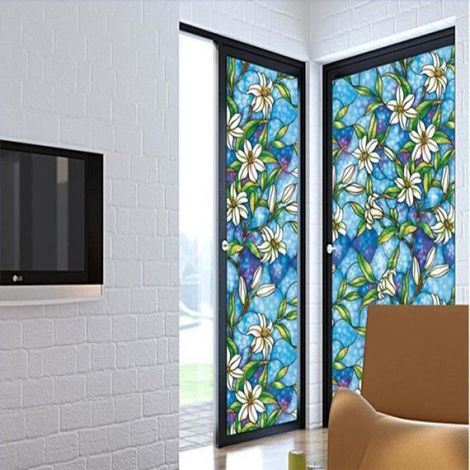 Autocollant de fenêtre en verre, 45x200cm autocollant de fenêtre sans colle stickers de fenêtre sans marque (bleu) (1/4)