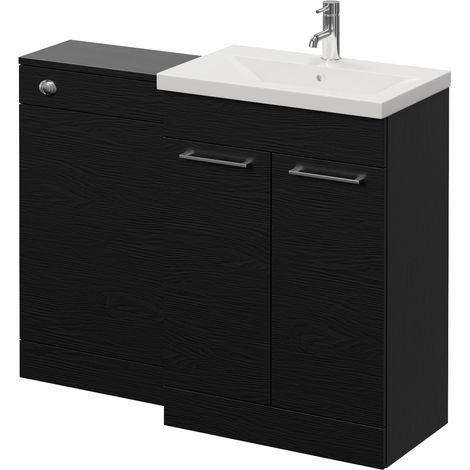 Napoli 390 Nero Oak 1100mm 2 Door Vanity Unit Toilet Suite with Glide Basin - 1100mm - Chrome 160mm HandleWithout Kingston Toilet Pan