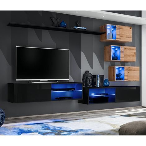 Ensemble Meuble TV "Switch XXIV" 250cm Noir & Naturel (1/4)