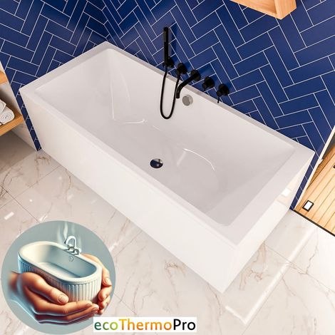 ECOLAM Baignoire rectangulaire Tami 200x90 cm + tablier  isolation ecoThermoPro  vidage et trop-plein automatique pieds + silicone (1/5)