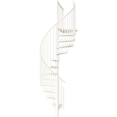 Scala a chiocciola in metallo 13 gradini - Altezza raggiungibile 2.66 a 3.28m - Diametro 120cm - Struttura bianca e gradini bianchi - RONDO120-BB-14