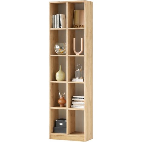 Etagère Multifonctions 10 Niches Imitation Chêne L 51.1 H 180 P 25.4 cm (1/5)