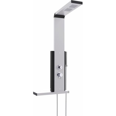 Valentin – Colonne de douche thermostatique DUNE+ – Aluminium anodisé gris/noir – Douche de tête haute – Douchette laiton jet pluie – Flexible PVC 1.75m (1/3)