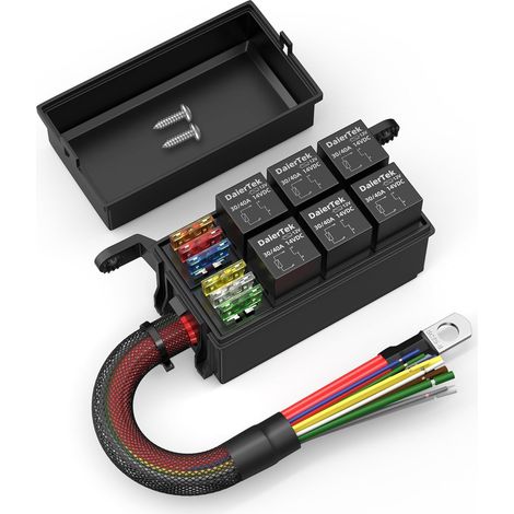 12V Fuse Box Relay with 6 Way Relay and 6 ATC/ATO Blade Fuses, Universal Waterproof Fuse Holder for Car Truck Automobile Boat (1/5)
