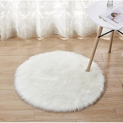 [JAMAIS UTILISÉ] Tapis en Fausse Fourrure, Imitation Polaire Moelleuse Zone Tapis antidérapant Tapis de Yoga pour Le Salon Chambre à Coucher Canapé Tapis de Sol (Rond Blanc, 45 x 45 cm) (1/4)