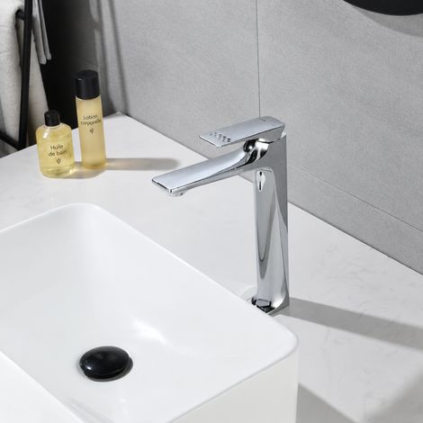 Mitigeur haut style luxe moderne pour vasque à poser couleur chrome avec flexibles d'arrivée d'eau de qualité de 80 cm 42,5 × 24,5 × 6 cm 2,5 kg – Livraison gratuite (1/2)