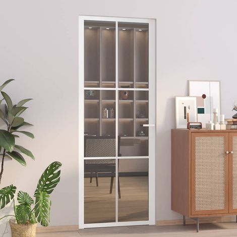 vidaXL Porte intérieure 76x201,5 cm Blanc Verre ESG et aluminium (1/5)