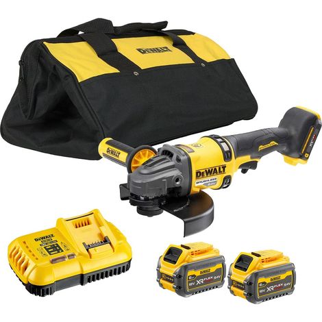 DeWalt DCG440T2B 54V XR FLEXVOLT 180mm Angle Grinder - 2x 6Ah Batteries, Charger & 18 Bag (1/4)