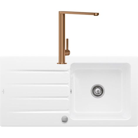 Evier 1 bac VILLEROY ET BOCH Architectura 60 vidage auto + Robinet de cuisine Finera Bronze