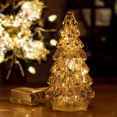 Lanterne En Verre - Décoration De Noël - Veilleuse À Minuterie 6 H - Alimentée Par Piles - 11,5 X 11,5 X 20,5 Cm - Or - 1 Pièce (1/5)
