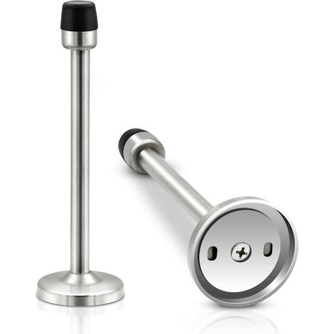 Ensemble de 2 butées de porte murales robustes en acier inoxydable chromé avec embouts en caoutchouc brossé pour plinthes, butées de porte supplémentaires - Crezuo (1/4)