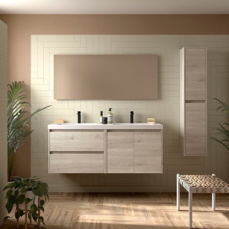 Badezimmermöbel NOJA 1400 2 Türen und 2 Schubladen NATURAL + Waschtisch