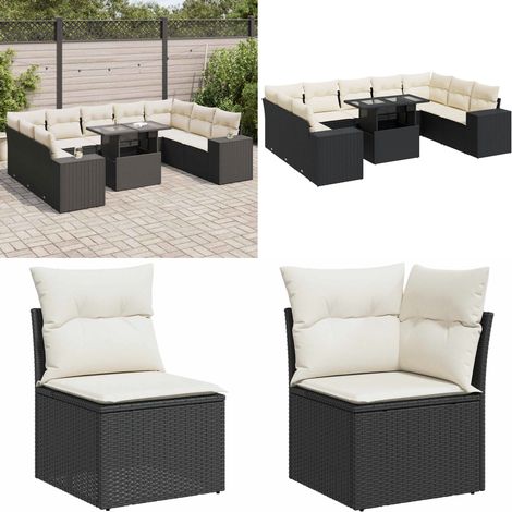 vidaXL Salon de jardin 10 pcs avec coussins noir résine tressée (1/5)