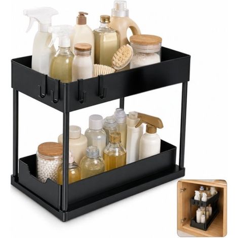 Organisateur de placard de cuisine coulissant - Tiroir de rangement extensible - 39,7 x 22 x 35 cm - Plastique - Rangement pour cuisine, placard et garde-manger (1/5)
