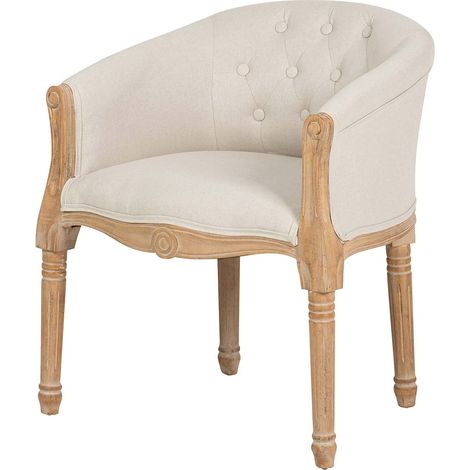 Fauteuil capitonné en lin avec pieds en bois 61 x 61 x 71 cm (1/2)