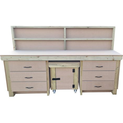 Wooden Work Bench With Drawers and Functional Lockable Cupboard-With Back Panel-5ft (1/5)