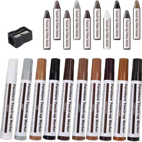Kit 21 pièces pour réparation bois – 10 feutres + 10 bâtons de cire – Rénove meubles et parquet – Réparation rayures et taches facile (1/5)