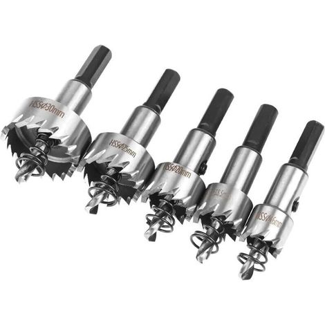 Coffret Scie Cloche, 5PCS Scie Trépan en HSS Cobalt Ø16/18,5/20/25/30mm, Scie Cloche en Acier Haute Vitesse Alliage, Acier, Acier Inoxydable, Approprié au Bois, Plastique, Métal (1/5)