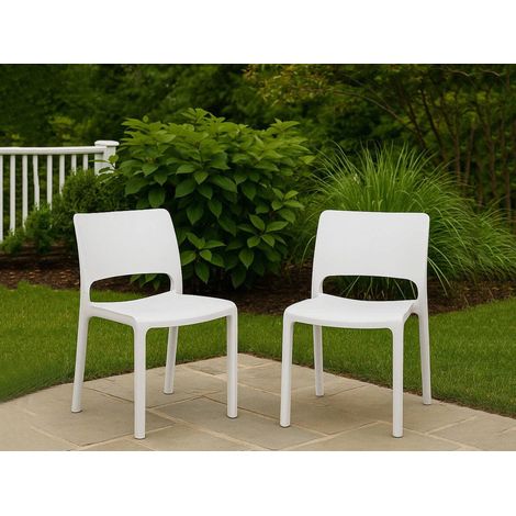 Dmora - 2er-Set Gartenstühle Cereseto, Gartensitz, Für drinnen und draußen, Stapelbar, Made in Italy, 47x53 h82 cm, Weiß (1/4)