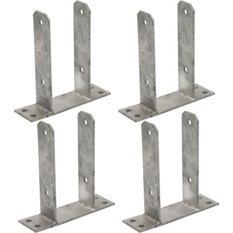 Set di 4 Base U per palo in legno da 7 cm  Ancoraggio per pavimento a forma di U zincato  Supporto per palo in legno 16x20x7,1