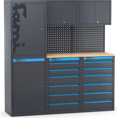 arredamento modulare per officina fami "linea 391" con armadi 1 anta e cassettiere in lamiera antracite 182,4x49,5x190 cm (1/4)