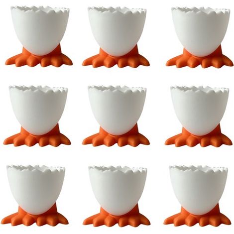 Lot de 4 coquetiers sur pied en plastique avec cuillères accessoires de table et de cuisine pour servir les œufs au petit déjeuner repas et fêtes de Pâques (1/3)
