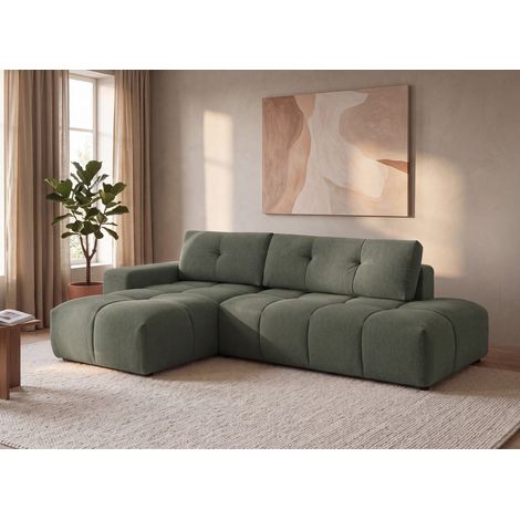 Canapé d'angle convertible avec coffre en tissu texturé vert (1/5)