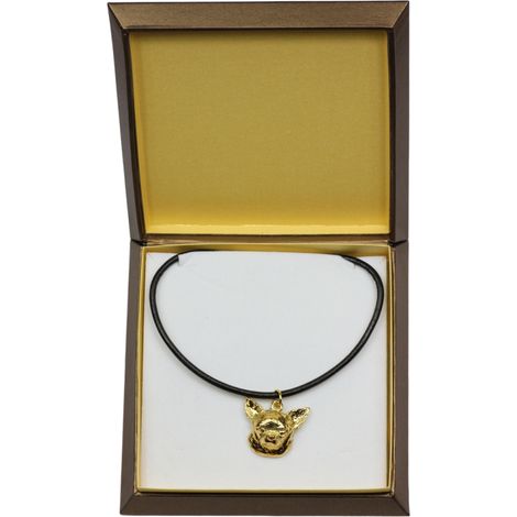 Chihuahua de pelo corto: collar para perro en caja de regalo, colgante chapado en oro para amantes de los perros, impresionante joyería de Art-Dog. (1/5)