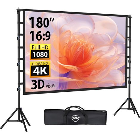 Écran de Projection 180 Pouces avec Support Portatif, Portable Extérieur Écran, 16:9 4K Full HD Écran Vidéoprojecteur de Cinéma en Intérieur, Réglable en Hauteur, pour Home Cinéma et Camping (1/5)