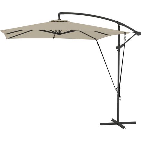 Ampelschirm 247 x 247 cm mit Kreuzfuß und Kurbel, aus Metall und Polyester, khakifarben