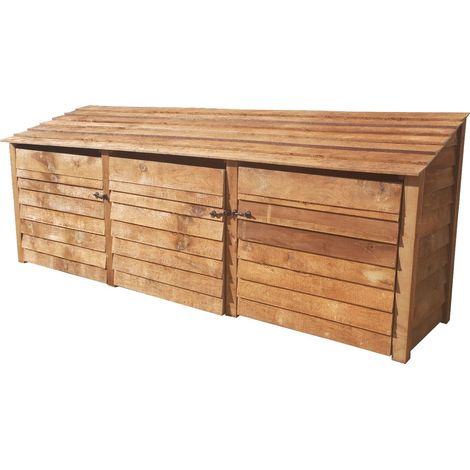 Wooden Log Store, W335xH126cm (Brown finish) With doors