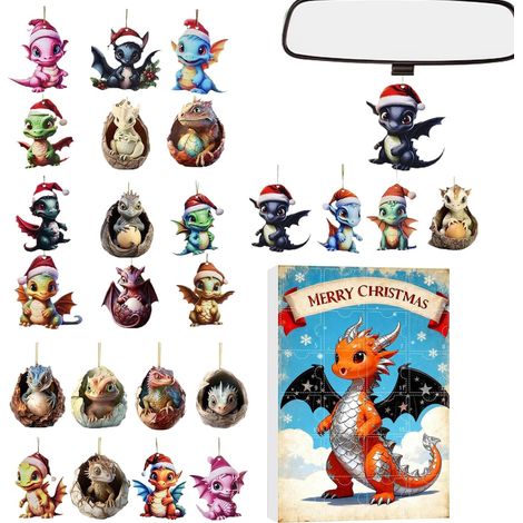 Calendrier Du Compte À Rebours - 2D Dinosaure Décoration De La Maison,Compte À Rebours De Noël Avec Des Jouets Dragon - Pour Arbre Fenêtre Bureau Voiture Étagère Couronnes Adolescents (1/5)