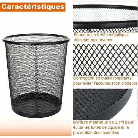Lot de 3 Corbeille à Papier, 12L Poubelle de Bureau Métal Maille, Petit Corbeille Poubelle Bureau de Cusine de Chambre de Salles de Bains-26.5 x 23.5 x 18.8 CM - Noir (1/3)