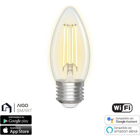 Lampadina Led a Filamento Smart C35 E27 4,5W WiFi CCT luce regolabile e dimmerabile Aigostar (1/5)