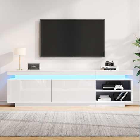 Mobile TV 170x35x50 cm in pannelli di legno bianco, con vano portaoggetti FloraGrace (1/5)