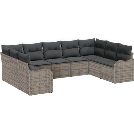 Maison Exclusive - Set Divano da Giardino 9 pcs Grigio polyrattan