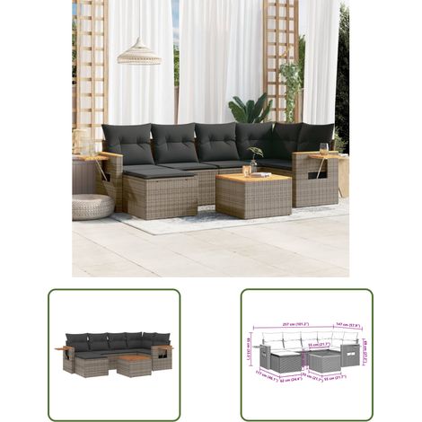The Living Store 7-tlg. Garten-Sofagarnitur mit Kissen Grau Poly Rattan - Gartenmöbel Set - Gartensorte - Outdoor Möbel - Lounge Sofa - Esszimmergarnitur (1/3)