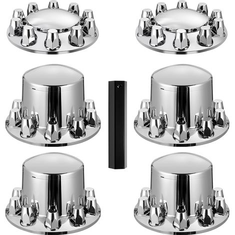 VEVOR Kit Cache Moyeu 2PCs Avant 4PCs Arriere, Capuchon de Moyeu Dome pour Semi-remorque, Cache Ecrous de Roue en ABS Galvanises Resistants a la Rouille, Universel, avec Outil deInstallation, Argente