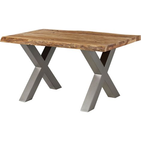 Table à manger 140x90 en bois de Sheesham sablé bois naturel pieds en X gris FREEFORM 5