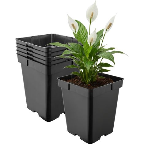 Garronda Pot de Fleur Carré en Plastique 19,5 × H 19 cm (5L) Lot 5 Godets Semis Pots de Pépinière avec Drainage Résistants Intempéries pour Culture Plantes Jardin Serre Intérieur Extérieur GD-0199