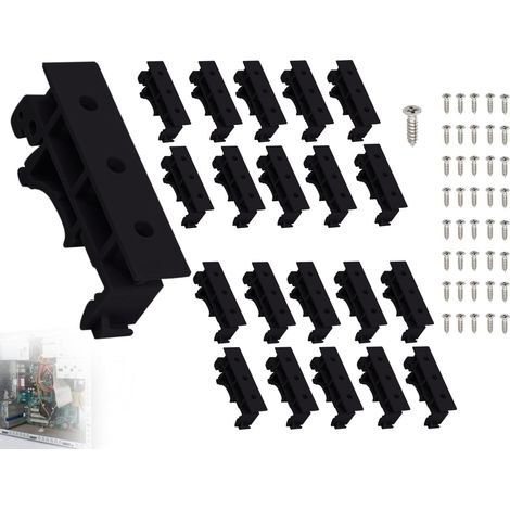 Lot de 20 adaptateurs pour rail DIN,support PCB DIN C45,clip de support de circuit imprimé,adaptateur de Installation pour support de rail DIN,adaptateur pour rail DIN avec 40 vis(noir,35 mm) (1/5)