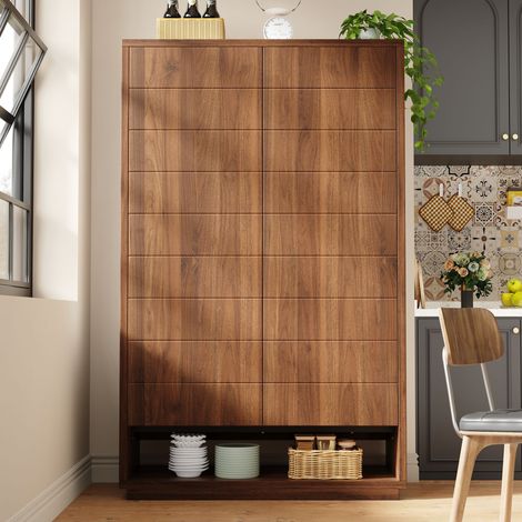Meuble haut cuisine 100x40x162,5 cm marron foncé, armoire de rangement avec 8 niches ouvertes, 2 portes push-to-open, sécurité anti-basculement (1/5)