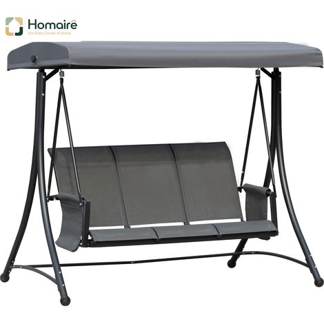 HOMAIRE Hollywoodschaukel 3-Sitzer avec toit solaire, banquette à balançoire avec rangement, aluminium, gris