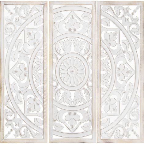 Panneau décoratif blanc sculpté pour élégance intérieure - Blanc décapé au fini patiné (1/4)