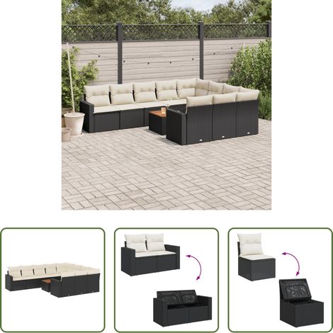 vidaXL Rattanmöbel - 11-tlg. Garten-Sofagarnitur mit Kissen Schwarz Poly Rattan (1/5)